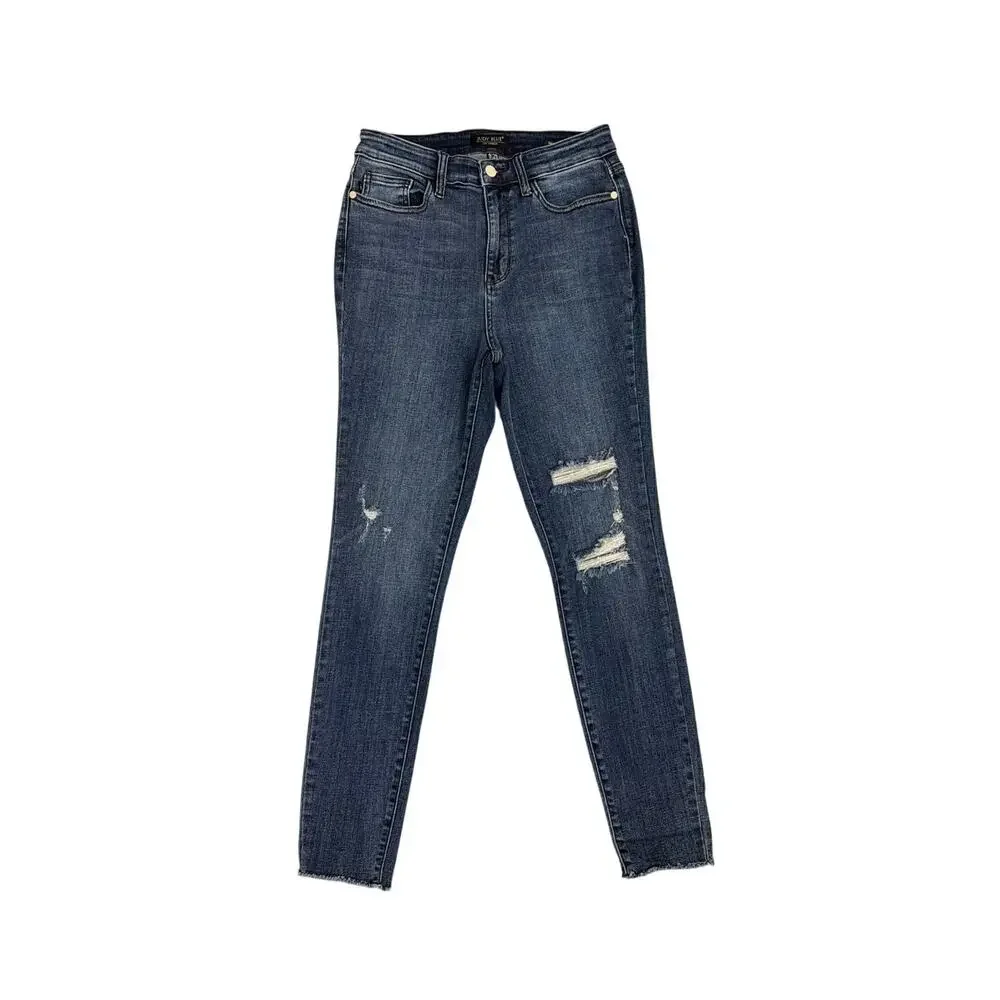 Judy Blue Distressed Destroyed Cuffed Skinny High Rise Ankle Jeans Size 9 | 29
